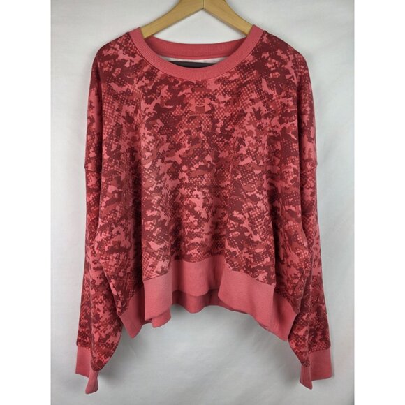 Under Armour Sweatshirt Womens Size XL Pink Cropped Oversized Fleece Long Sleeve - Picture 1 of 12